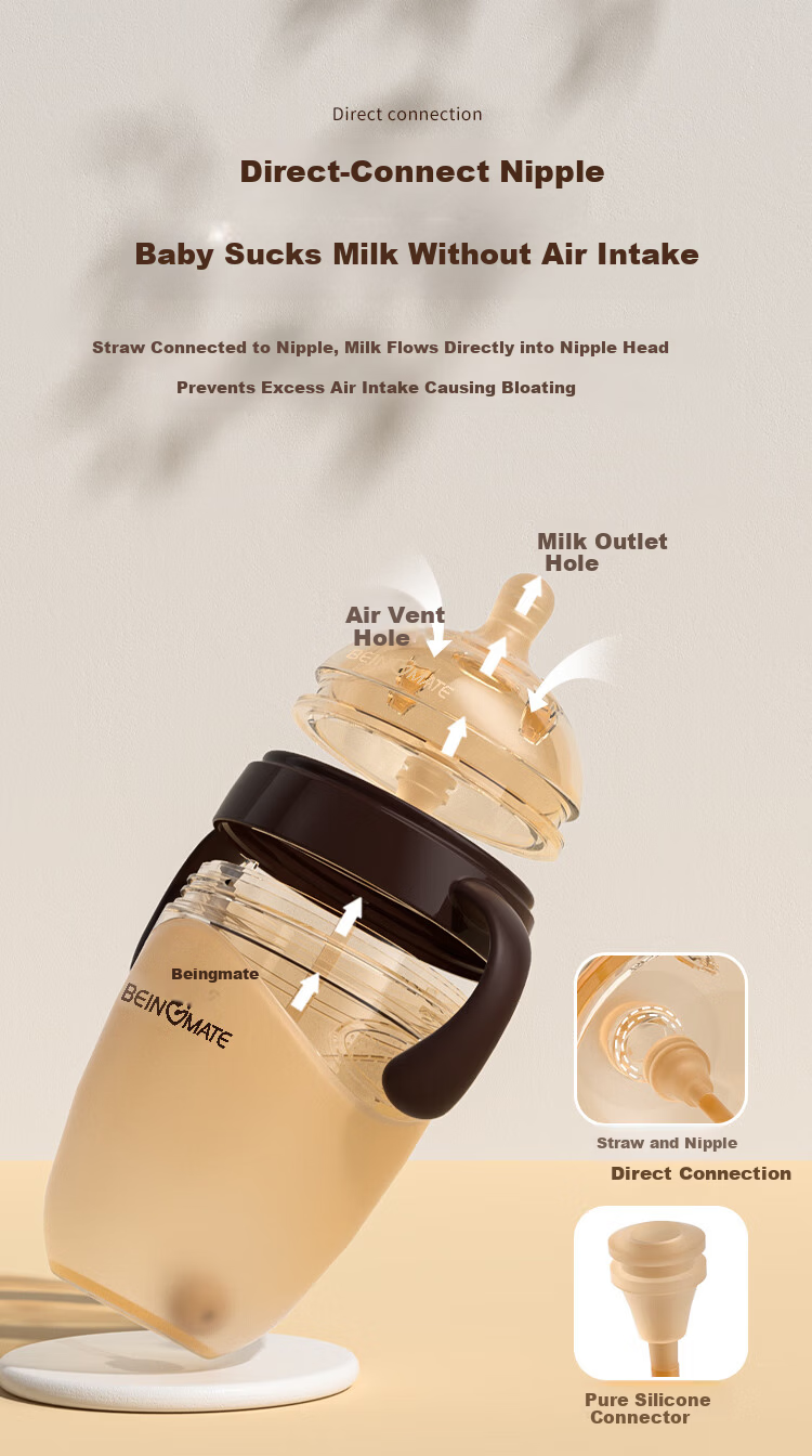 Beingmate Newborn Silicone Baby Bottle 0-6 Months Anti-Colic Breast-Like Wide Neck Preemie Weaning Nipple 5