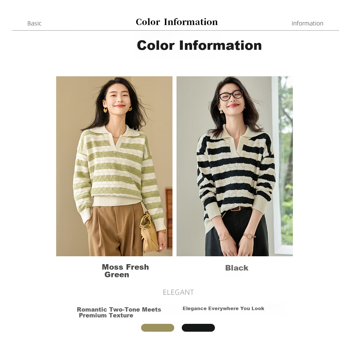 Chushen Spring Autumn Women's Knitwear Striped Textured Pattern Polo Collar Sweater Basic Top S143Z3010 6