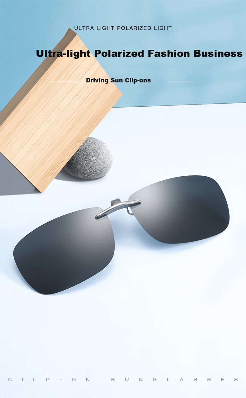 CAXMAN Clip-On Polarized Prescription Sunglasses for Men and Women, Lightweight Square Driving Glasses, UV Protection and Sunshade 1