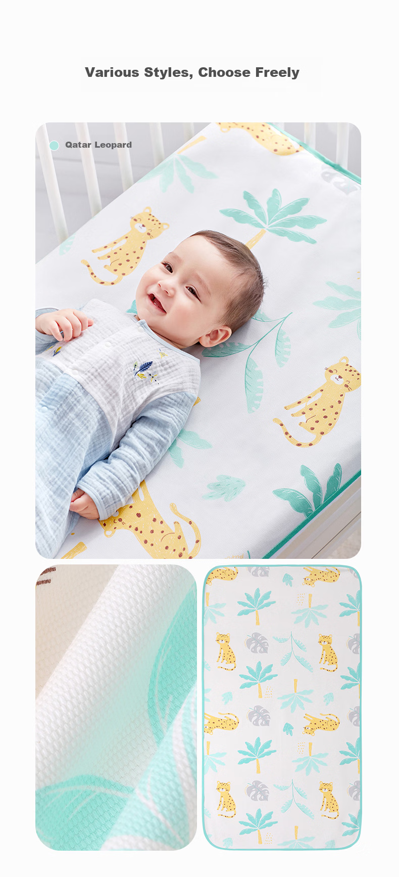 PurCotton Baby Printed Antibacterial Cooling Mat Summer Breathable Sweat-Absorbent Cotton Children's Mattress 65×120cm Starry Sea Dream 12