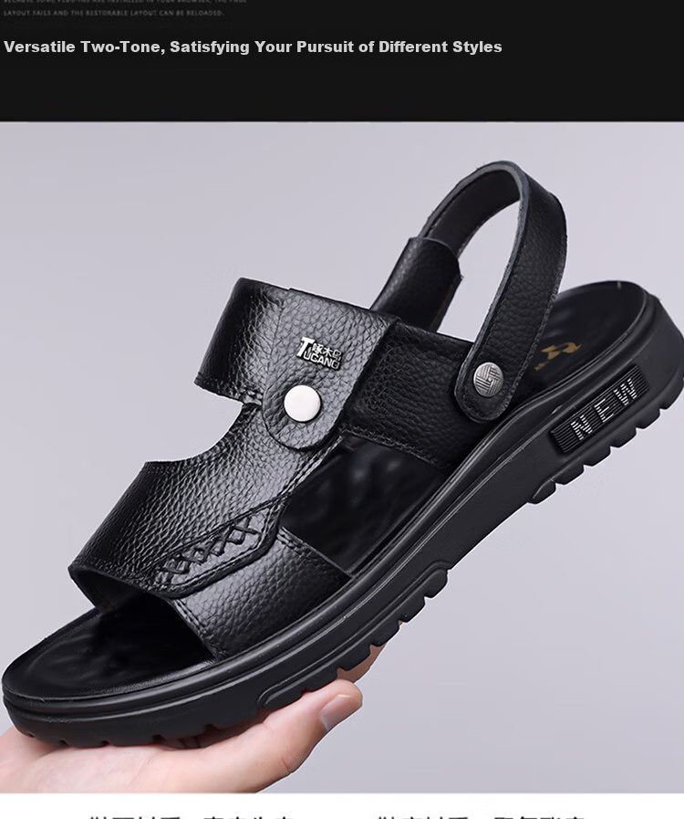 Woodpecker Men's Summer Casual Soft Sole Genuine Leather Beach Sandals Non-Slip Cowhide 10
