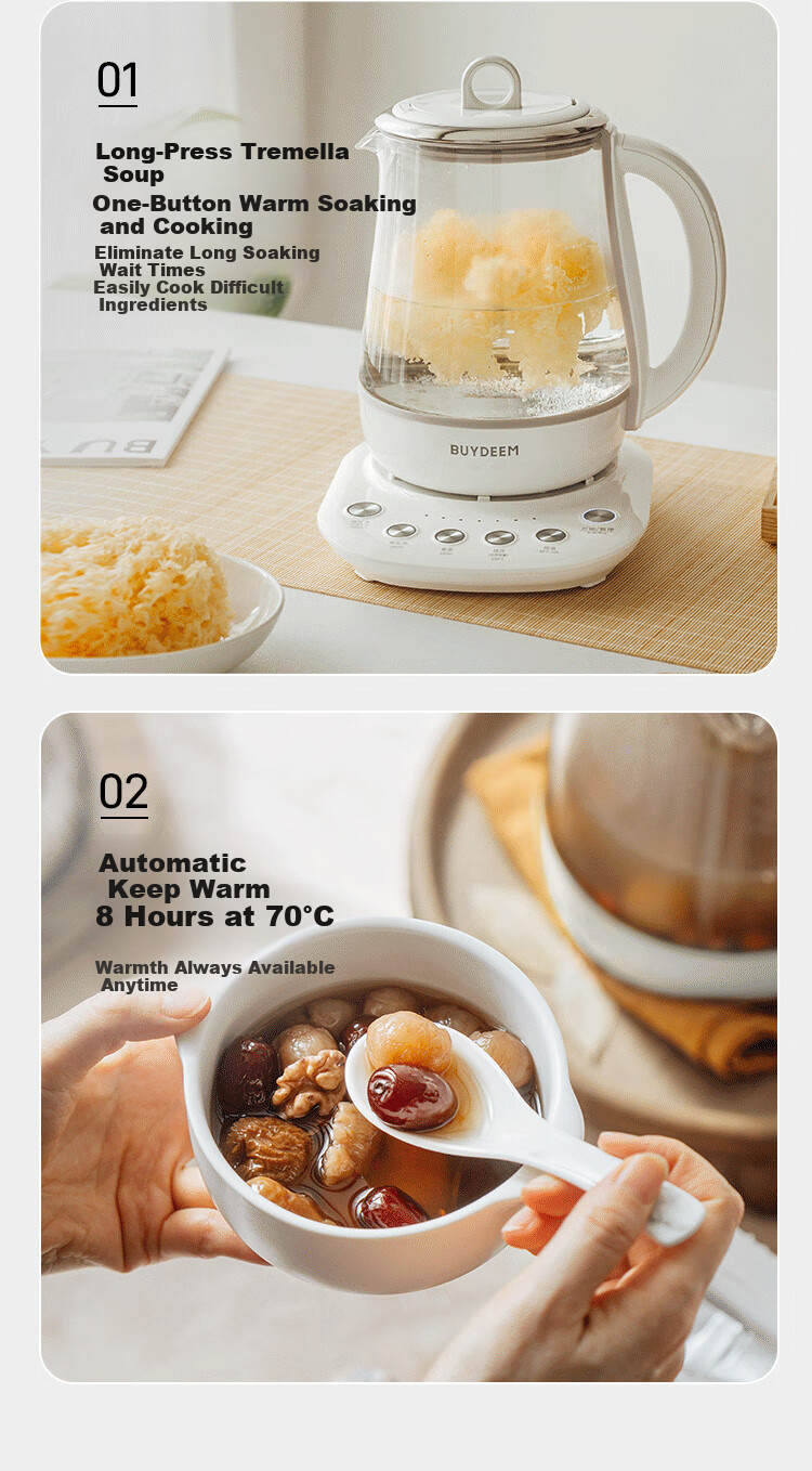 Beiding [Glue-Free] Health Pot Herbal Multi-Functional Thermostatic Mini Glass Tea Kettle Water Boiler 1.5L K123 Pig Pink 1