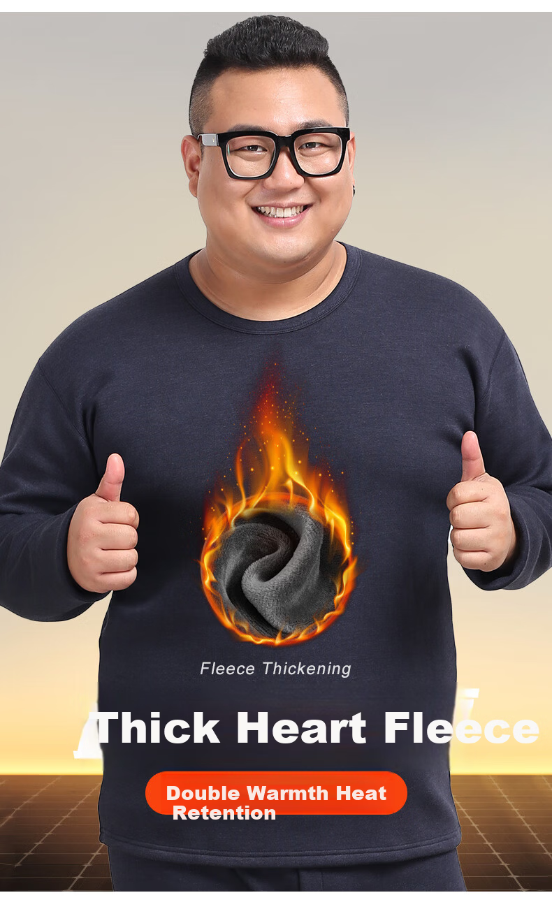 Hengyuanxiang Plus Size Autumn Men's 100% Cotton Thin Antibacterial Warm Underwear Set Spring and Autumn 5