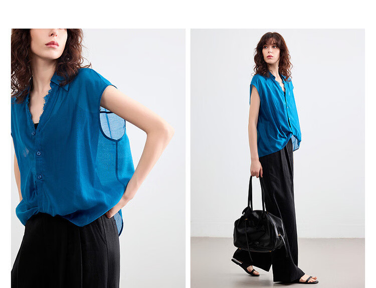 Demana [Breathable Tencel] Summer Lace Splice Turn-down Collar Knot Hem Lightweight Loose Shirt for Women Premium Quality 6