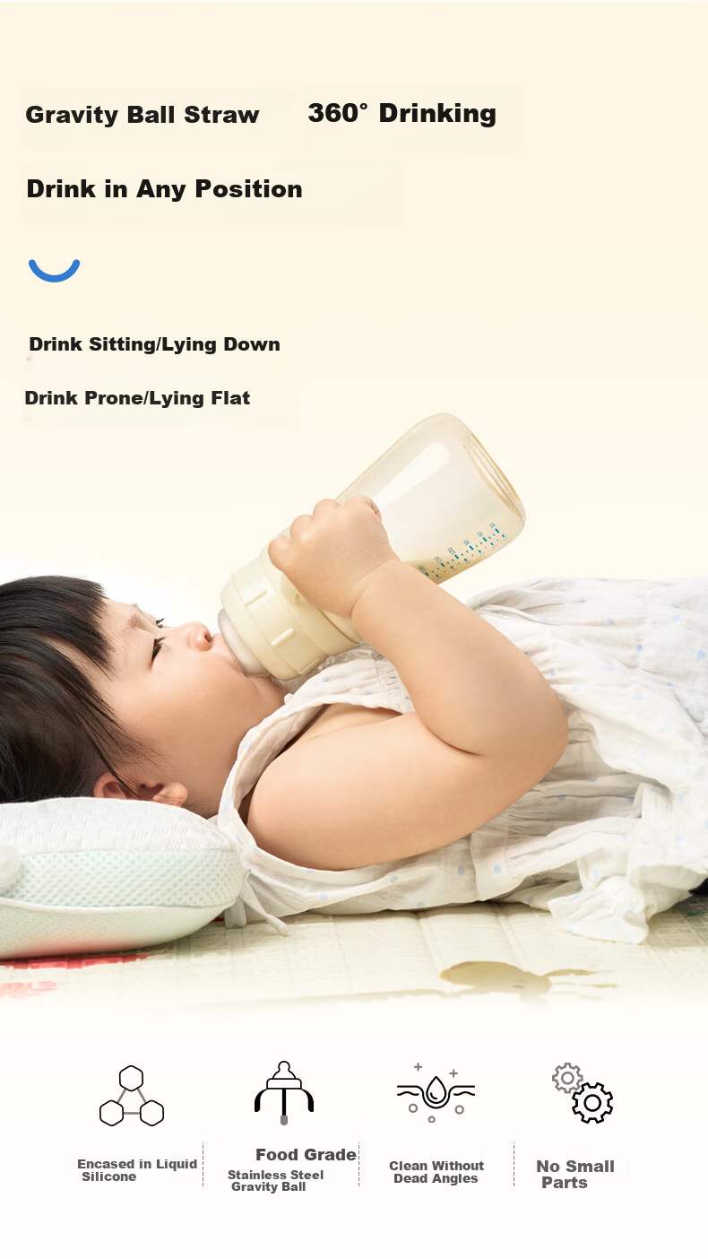 Shuying Straw Cup Training Drinking Direct Drinking Baby Bottle Constant Pressure Anti-Splash Anti-Choke Easy to Drink Water for Babies Over 1 Year Old 300ml 12