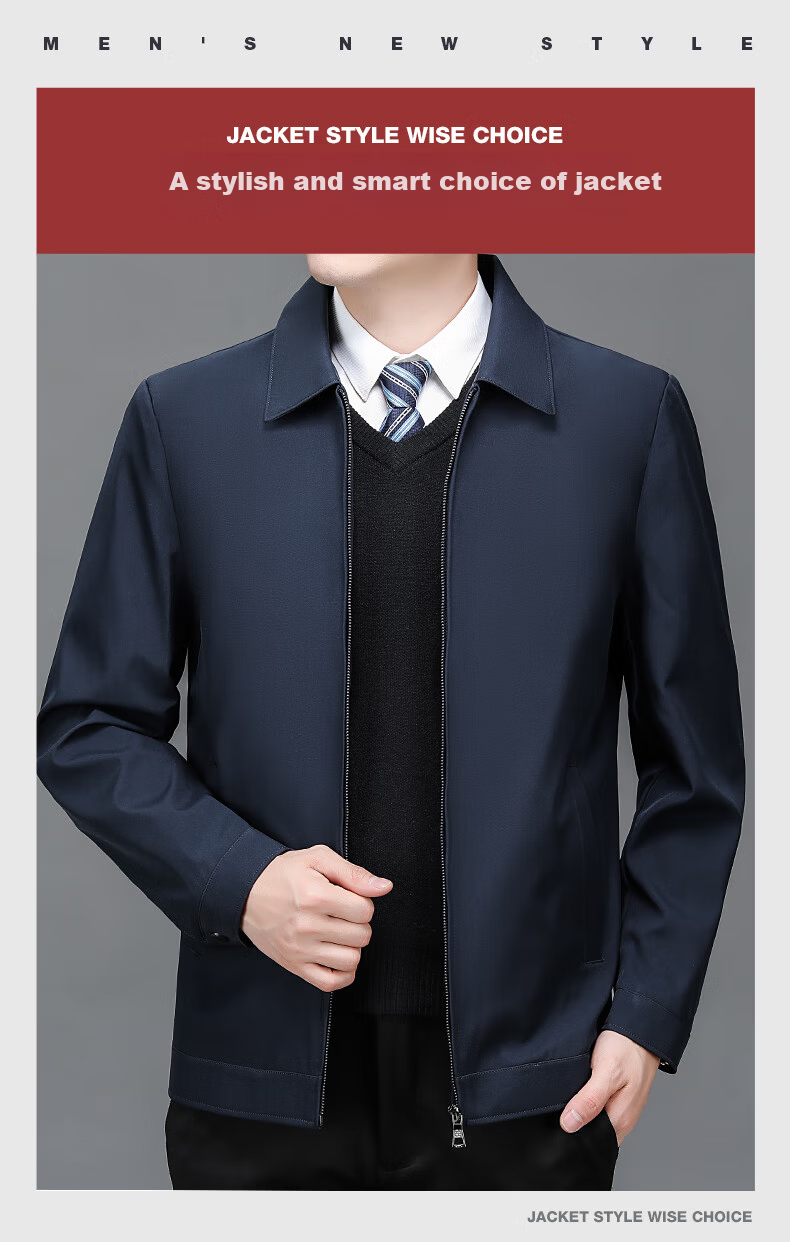 ROMON Men's Spring Autumn Business Casual Collar Executive Jacket MK21 Black 2XL 2
