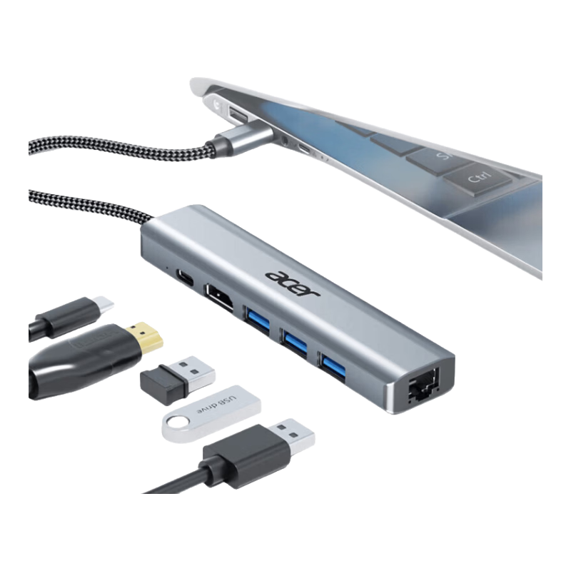 Acer Type-C Expansion Dock, Gigabit Ethernet Port Adapter, USB3.0 Hub, Wired Network Card RJ45 Converter, HDMI4K High-Definition PD Charger Expansion Dock