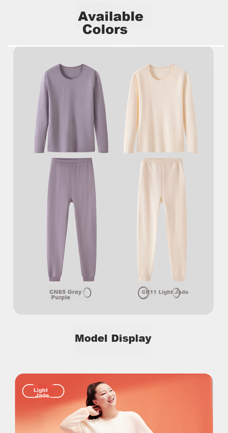 Yiershuang Plus Size Three-Layer Thickened 100% Cotton Antibacterial Thermal Underwear Set for Women Autumn Top and Bottom 10