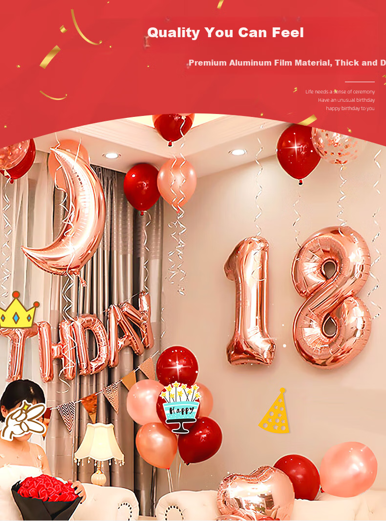 Xinyue 18th Birthday Scene Decoration for Boys Adult Gift Ceremony Happy Premium Atmosphere Balloons Spring Outing Party 4