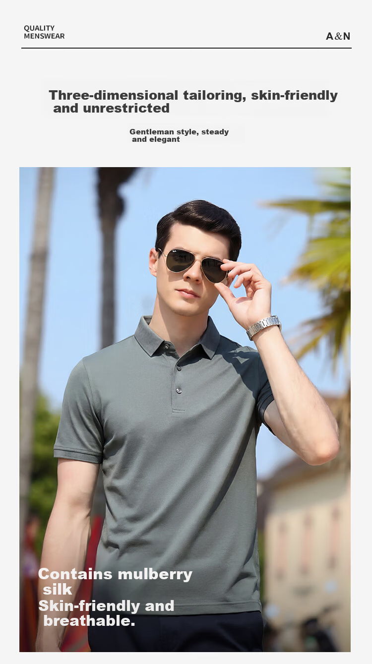 Antonio [Mulberry Silk & Long Staple Cotton] Luxury Father's Day Polo Shirt Men's Business Casual Short Sleeve T-Shirt 5