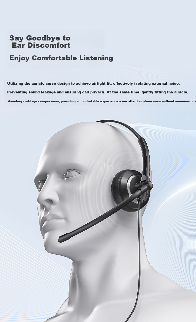 RownFusny EH05 Over-Ear Noise-Cancelling Call Center Headset Single Ear Training Conference Headset QD Interface (Without Cable) 3