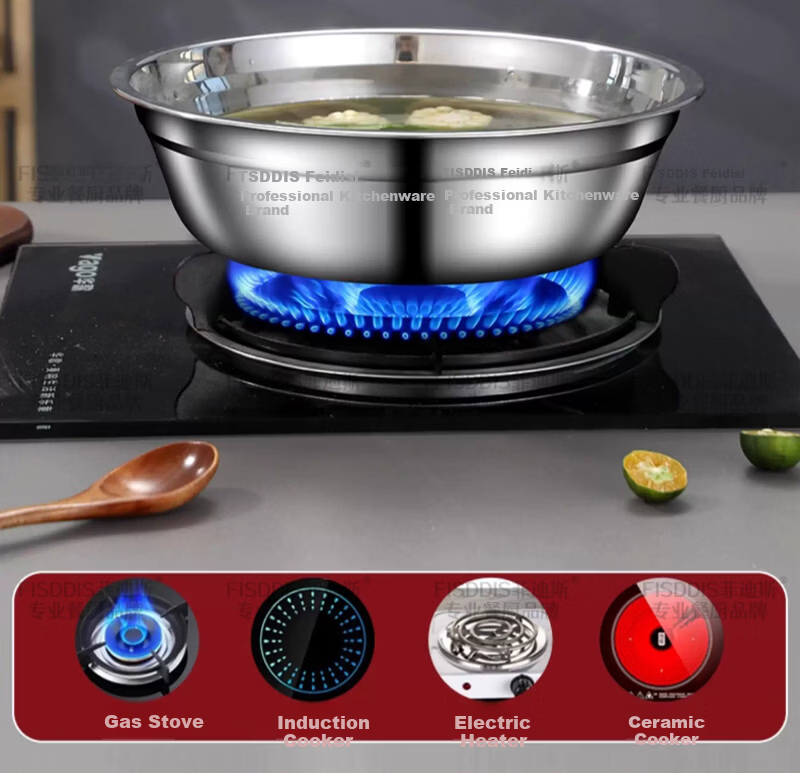 FISDDIS 304 Stainless Steel Soup Bowl Household Large Basin Kitchen Vegetable Washing and Seasoning Bowl Thickened Food Grade Marinating Bowl 14cm 10