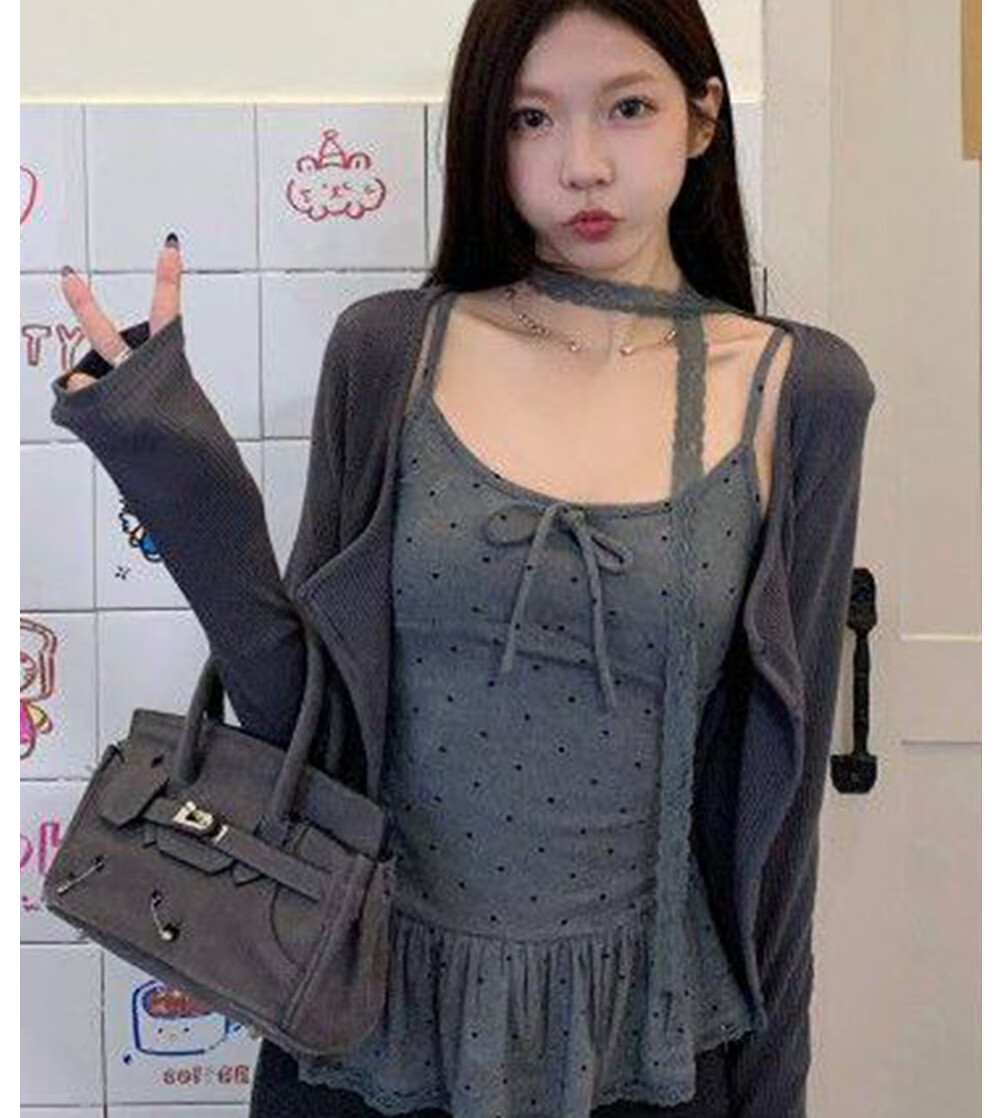 Modal Polka Dot Camisole with Chest Pad, Lace Ruffle Trim, Waist Slimming, Sweet Style, Layered and Outerwear Tank Top for Women 2