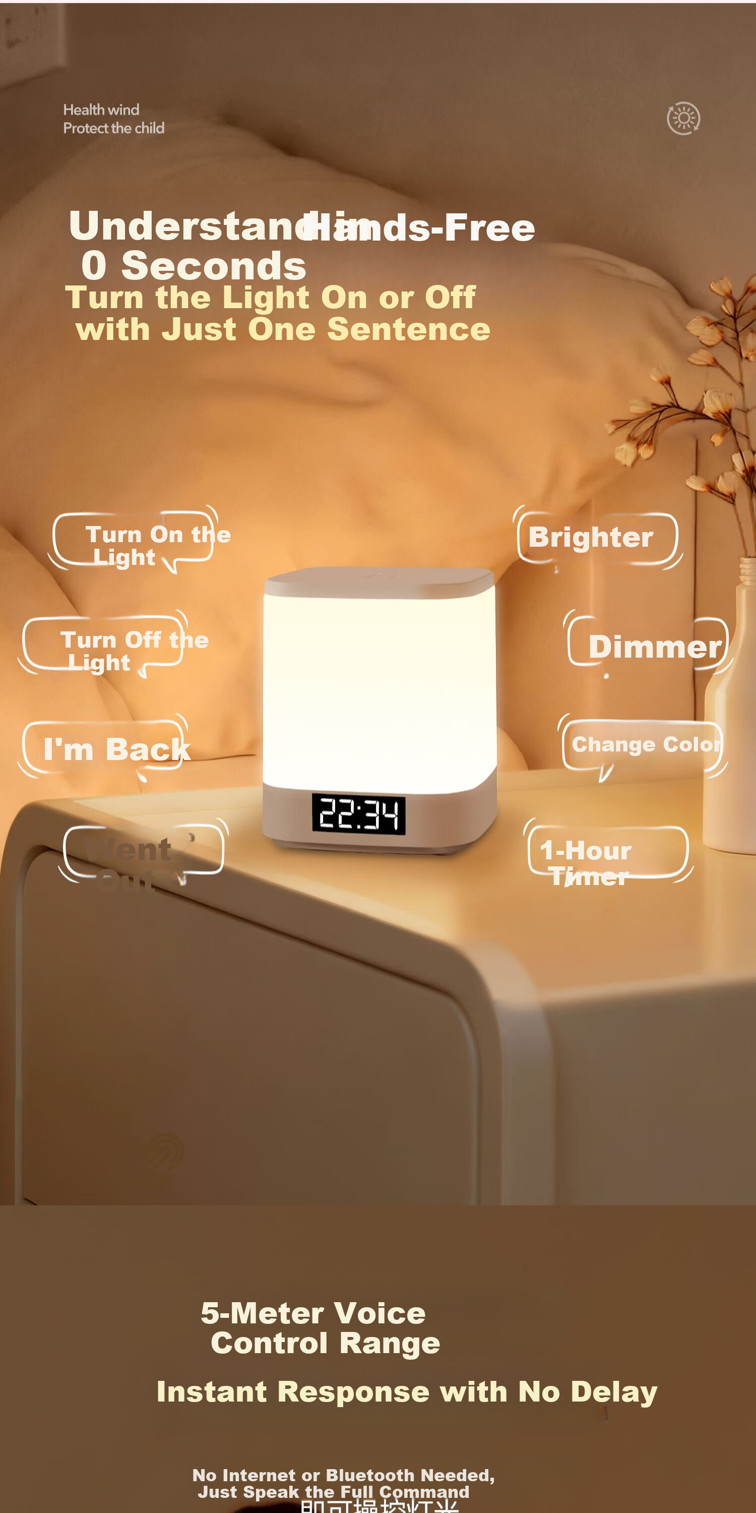 XinYouSuoShu Voice-Controlled Smart Night Light Voice-Activated Sensor Bedside Lamp Bedroom Rechargeable Baby Feeding Eye Protection Sleep Companion Light 4