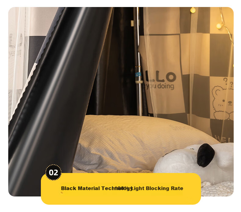 Mengshina Dormitory Bed Curtain Lower Bunk U-Shaped Track Strong Light-Blocking Student Curtain Black Check Bear / 2 Panels + Bed Valance 25