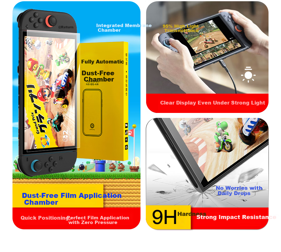 Wally Compatible Switch 2nd Gen 2025 Tempered Glass Screen Protector for Nintendo Switch HD Anti-Fingerprint Anti-Drop Full Coverage Glass Accessory - Easy Apply 4