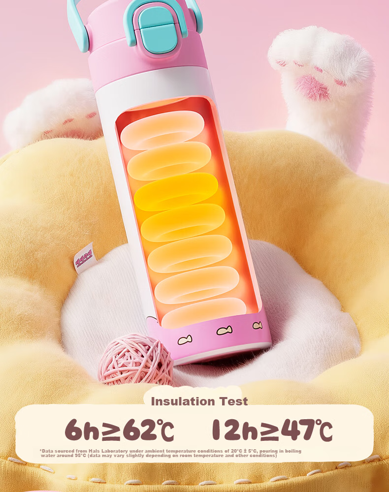 HAERS Kids Insulated Water Bottle Girls High-Quality 316L Stainless Steel Portable Straw Cup Cheese Custard 500ml 4