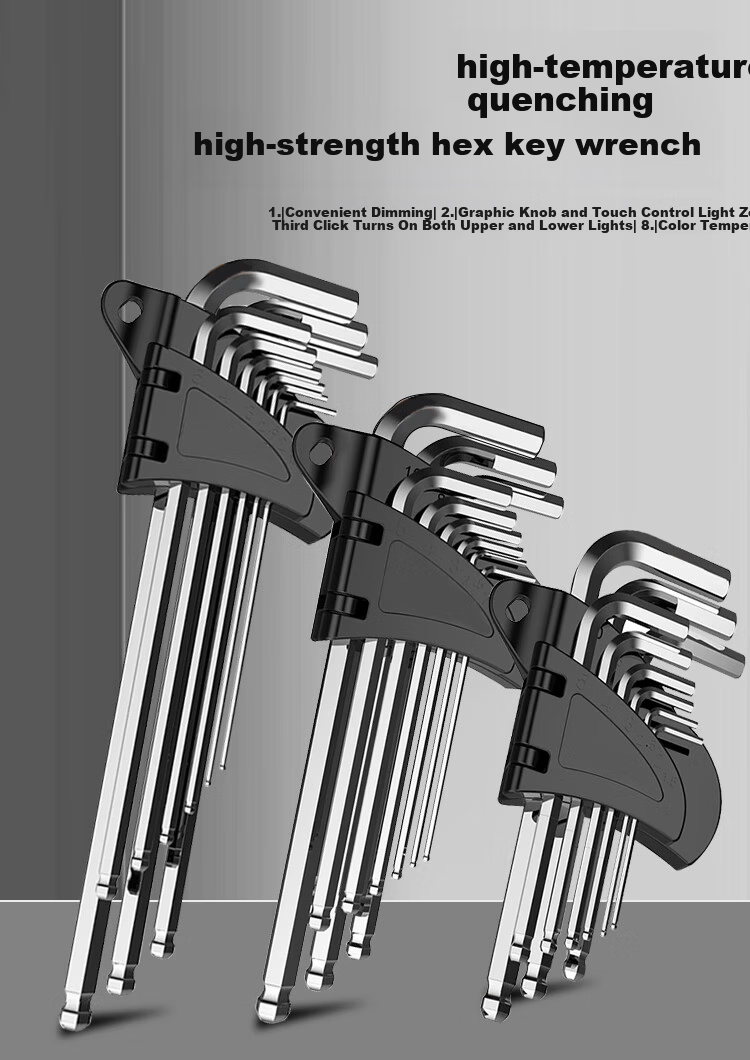 Factory No.1 9-Piece Electroplated Silver Hex Key Set Hex Screwdriver Wrench [Long Ball End] 3