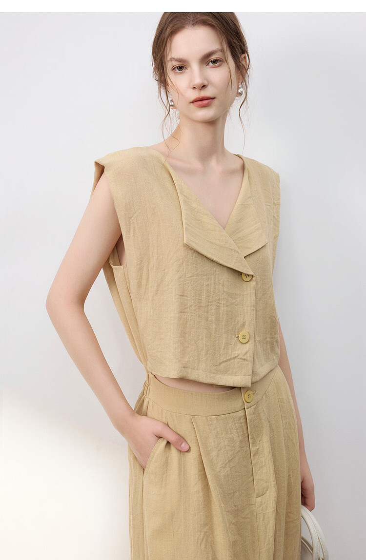 Demana Elegant Workplace Summer Fake Two-Piece Irregular Half-Placket Sleeveless Waist-Slimming Mid-Length Dress for Women 18