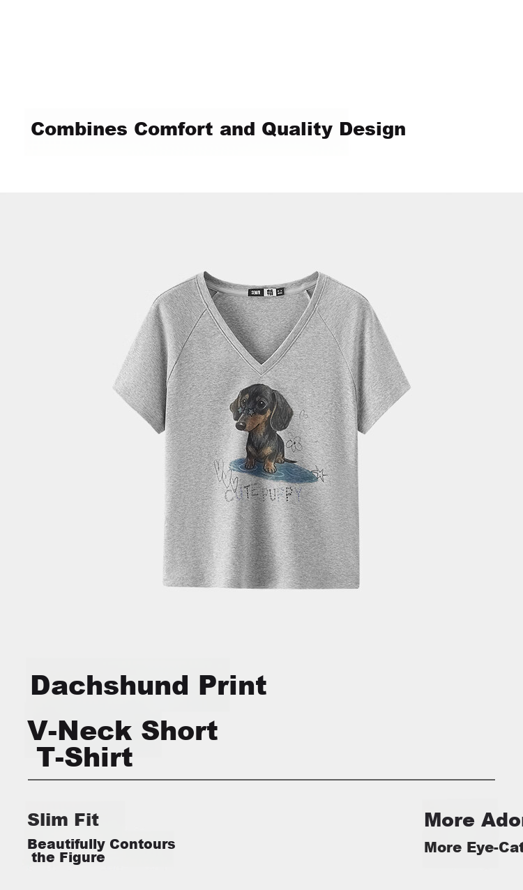 Semir Women's Summer Short Sleeve Cropped Raglan Sleeve Slim Fit V-Neck Puppy Print Pullover T-Shirt 2026 109326100018 4