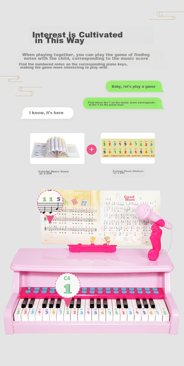 QIAO WA BAO BEI Children's Small Piano Toy, Electronic Keyboard for Girls And Toddlers, Beginner's Instrument for Ages 1-2 Birthday Gift, Mid-Autumn Festival Present 6
