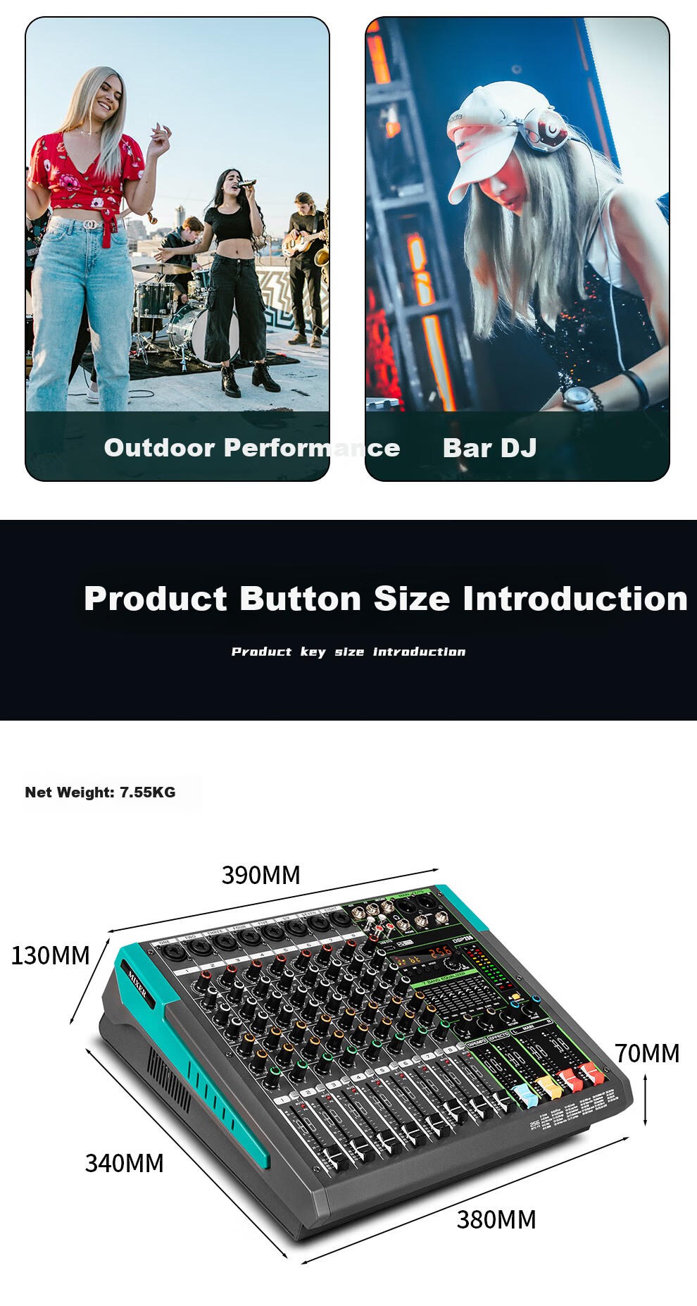 Depusheng GT2 8-Channel Mixer Amplifier All-in-One Stage Performance Home KTV Wedding Bar Conference 256 Reverb Bluetooth USB Single 15-Inch 500W*2 High Power 13