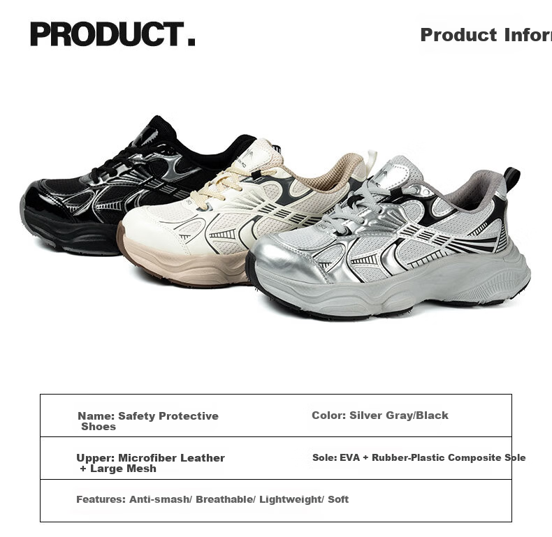 Chichengniao Women's Safety Shoes Anti-Smash Anti-Puncture Steel Toe Summer Breathable Lightweight Comfortable Work Protective Construction Durable Safety Shoes [Ultra-Light Soft Sole] Anti-Smash Anti 4