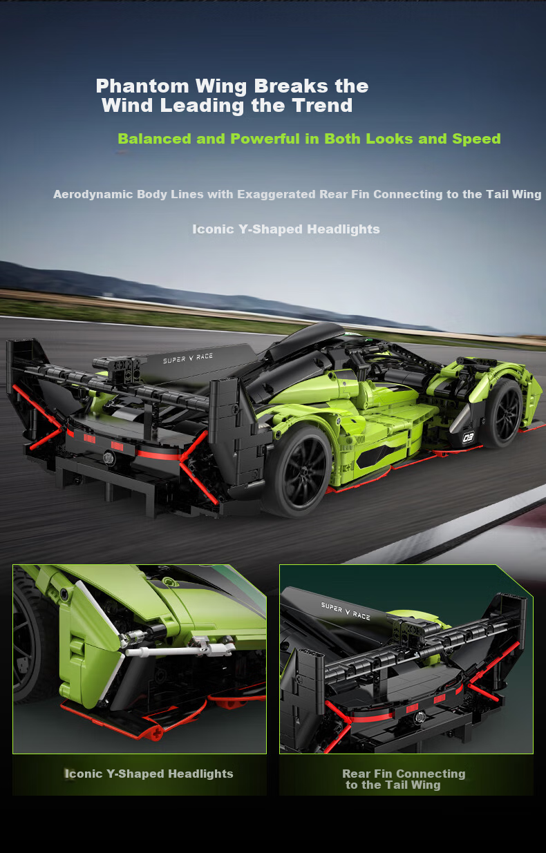 CaDA Building Block Racing Car Toy 1:10 RUFGT Building Block Car Remote Control Racing Car Collectible Display Piece Birthday Gift for Boys 3
