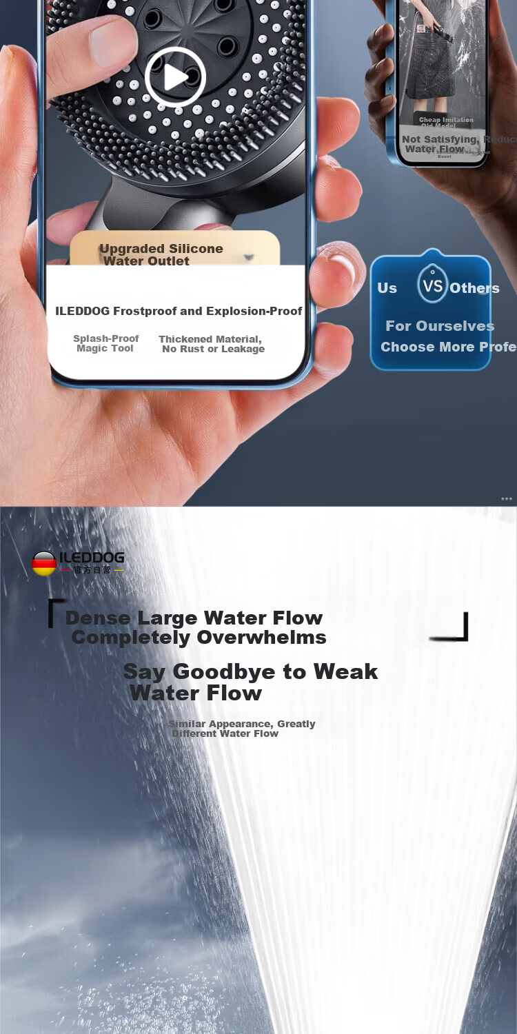 ILeddog [Germany] High-Pressure Shower Head Booster Bathroom Bath Filter 3-Piece Set Shower Head TY001 7