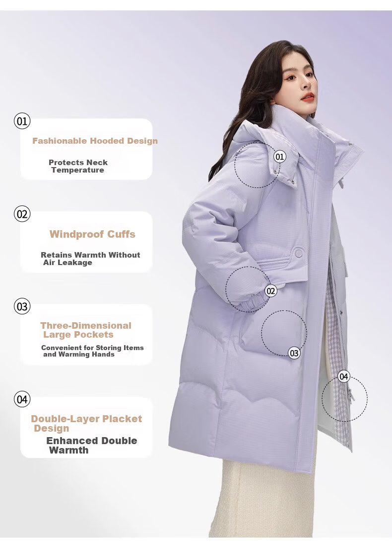 Yalu Women's Mid-Length Down Jacket 2025 Winter Thickened Cold-Resistant Warm Fashion Couple Hooded Coat Female 3