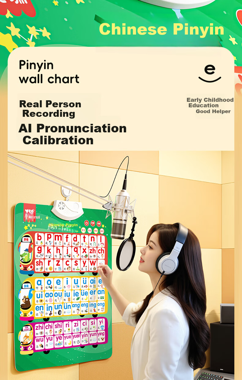 YSR Children's Character Recognition Wall Chart, Early Education Flashcards for Ages 1-3 with Audio, First Grade Textbook Synchronized Wall Stickers 8