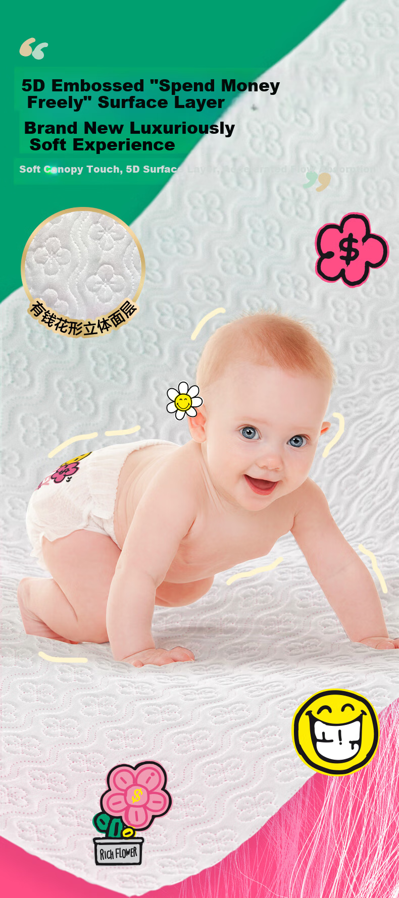 Shengxia Guangnian Youqianhua Series Double Collaboration Camellia Breathable Diapers L Size 40 Pieces 4