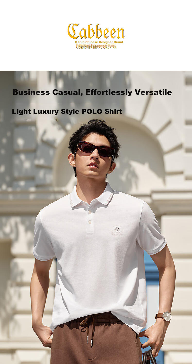 CABBEEN Mercerized Pique Polo Shirt Men French Elegant LOGO Fine Needle Embroidery Design 2026 Spring Short Sleeve Polo 1