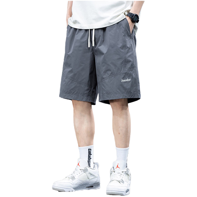 ROMON Men's Ice Silk Shorts Summer Thin Loose Quick-Dry Sports Workwear Five-Point Pants Gray 4XL