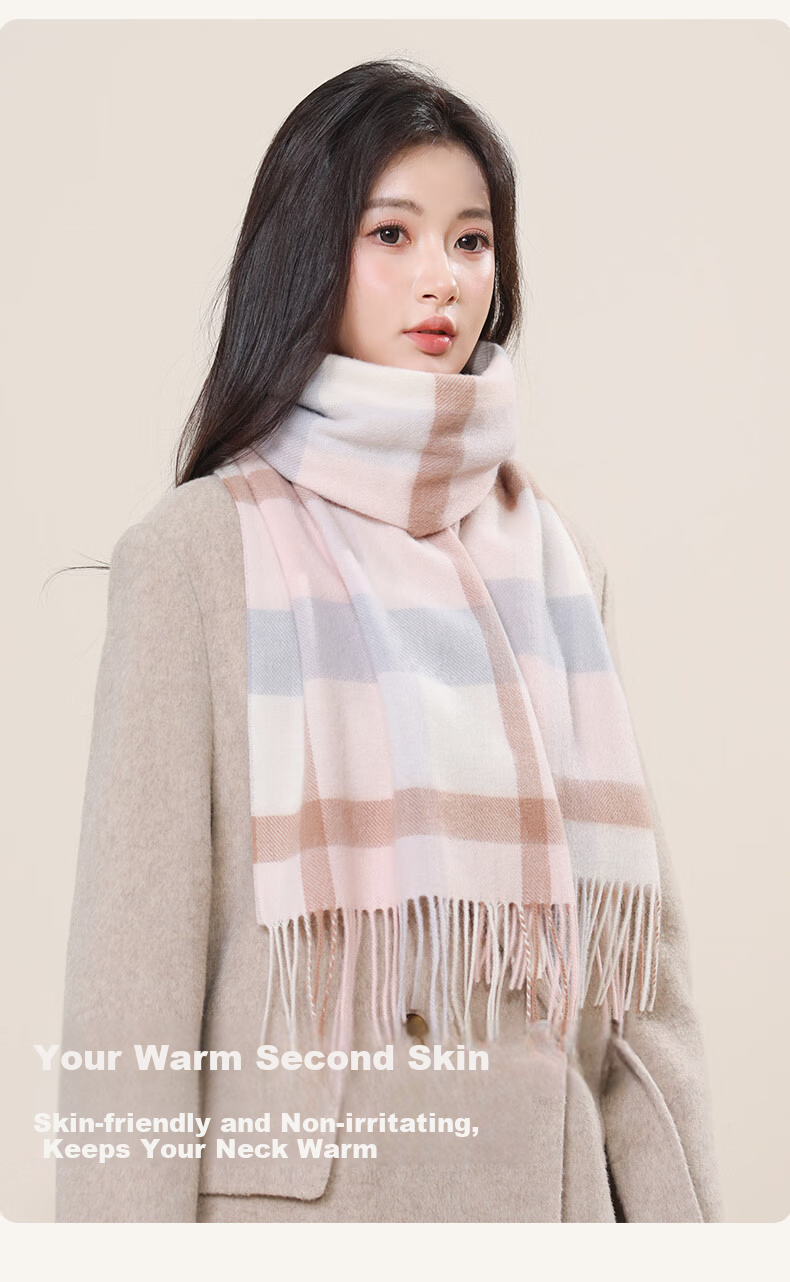 TUCANO Pure Wool Women's Winter Plaid Scarf Warm Shawl Neck Warmer Gift for Girls and Moms New Year Birthday 7