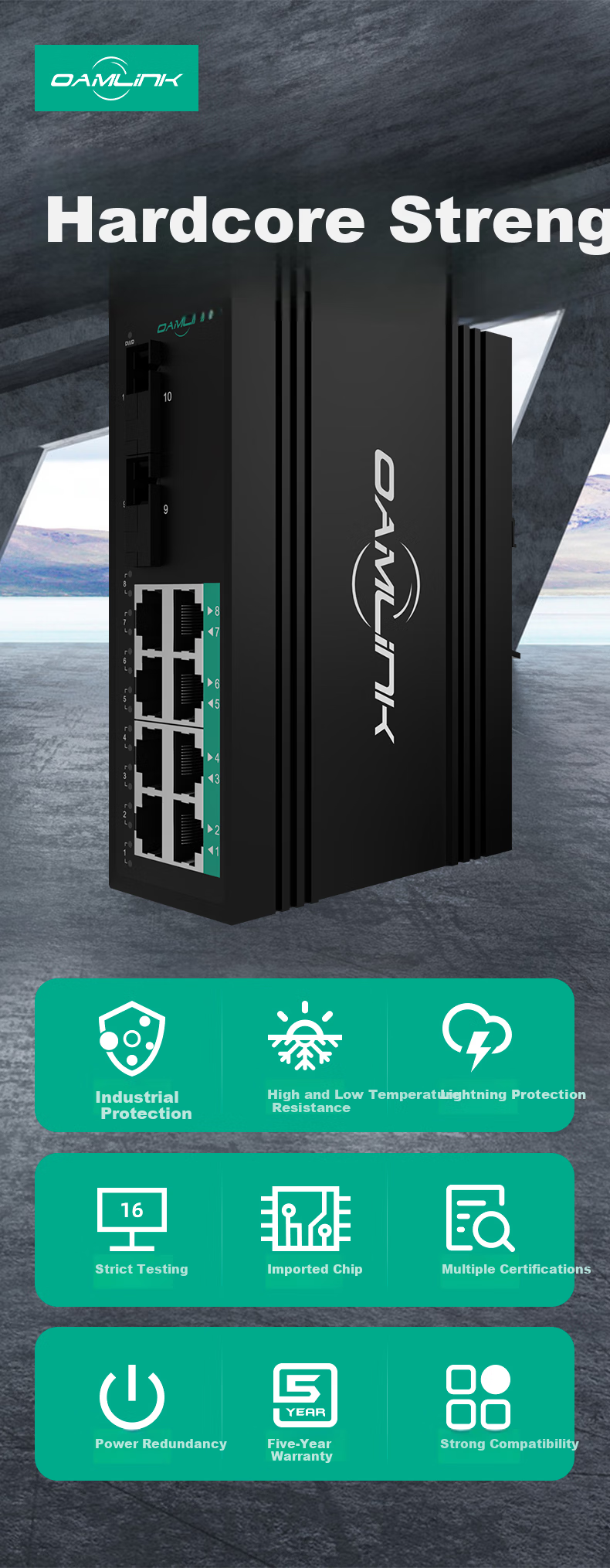 OAMLink Industrial Gigabit Switch 2 SFP Ports 4 Ethernet Ports Rail-mounted OAM-6000-45-2GX4GT-SFP 4