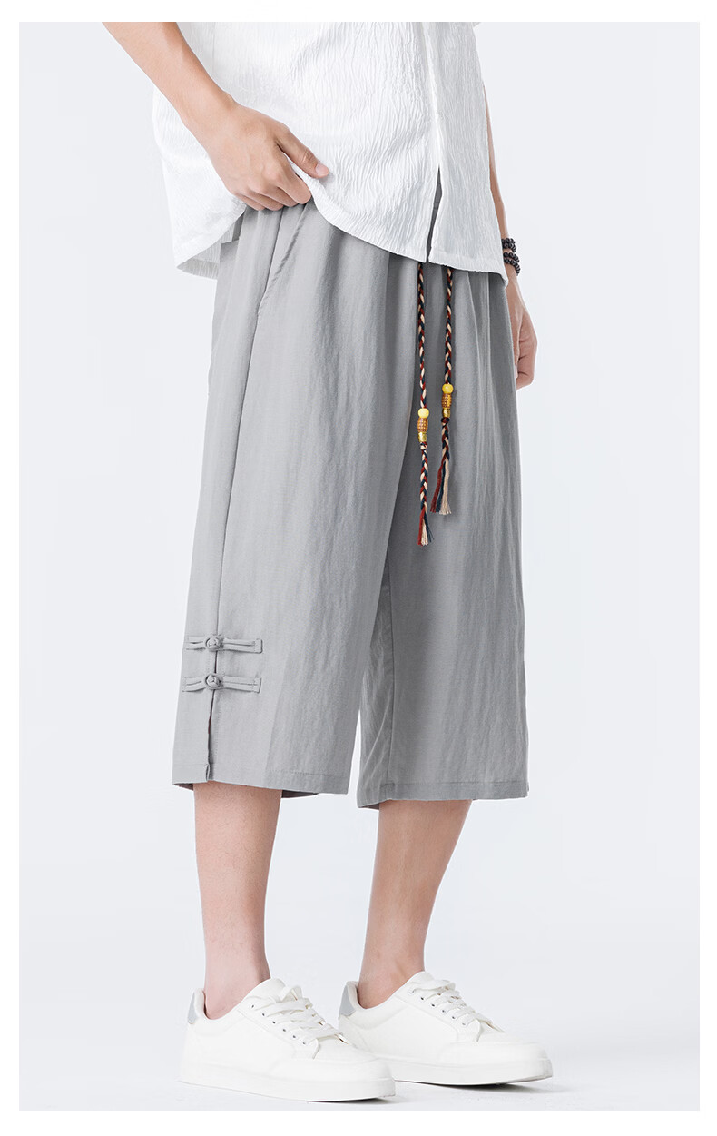ROMON Men's Summer Thin Ice Silk Cool Feeling Seven-Point Shorts Trendy National Style Casual Pants K337 Gray XL 10