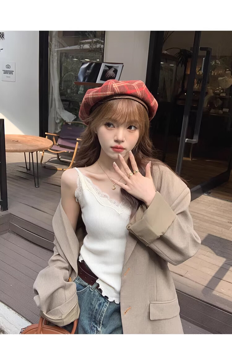 Langsha Lace Camisole Vest Women 2026 New Spring Summer French Style V-Neck Blouse Suit Inner Knit Base Shirt 28
