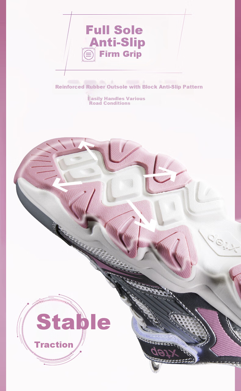 XTEP Youth Star Dad Sneakers for Girls Large Mesh Thick Sole Velcro Casual Shoes Dark Purple/Silver/Wisteria Purple Size 35 8