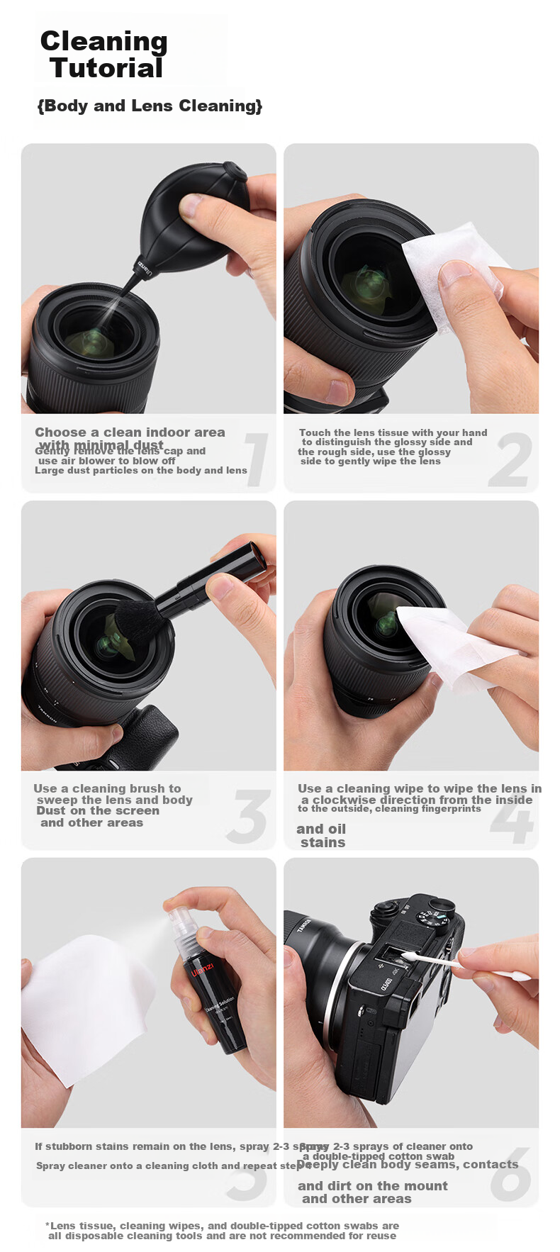 Ulanzi 10-in-1 Camera Cleaning Kit for Sony Canon Nikon Fuji CCD CMOS Sensor Cleaning Swabs Lens Cleaning Cloth Cleaner Soft Brush Silicone Air Blower 13