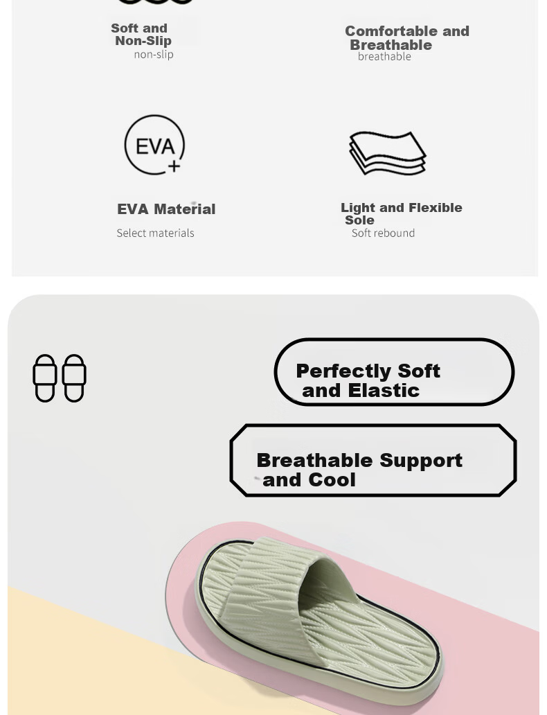 Grace Slippers, Comfortable Breathable Soft Sole EVA, Outdoor Couple Style, Home Thick-Soled Slippers for Summer, Gray, Size 40-41 2