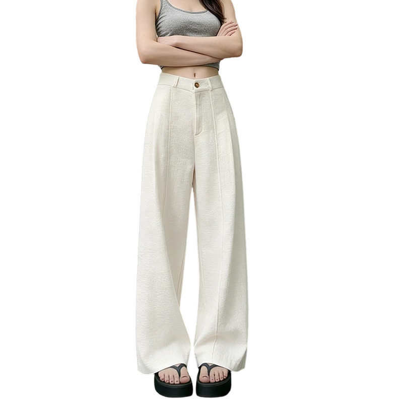 Free Style Wide-Leg Pants for Women Summer Thin 2026 New High Waist Loose Tencel Linen Straight Casual Pants