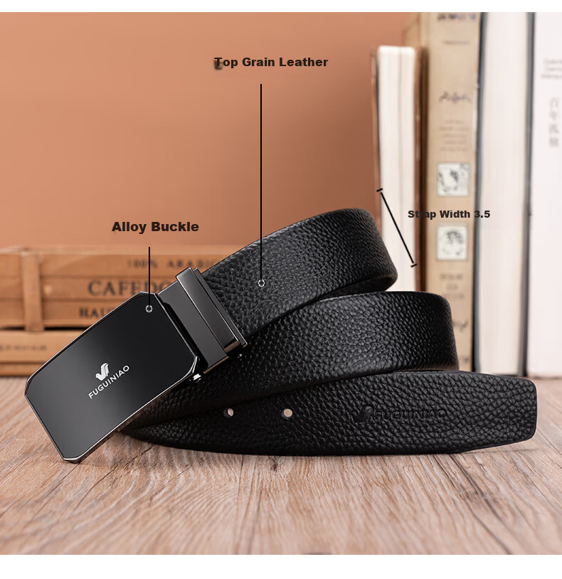 FUGUINIAO Men's Genuine Leather Belt with Pin Buckle, Fashionable First Layer Cowhide Business Casual Belt in Gift Box 1