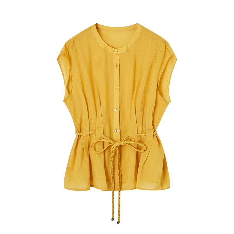 Demana [Ramie Lyocell Blend] Summer Urban High-Waist Twisted Knot Belt Loose Slim Shirt for Women Premium