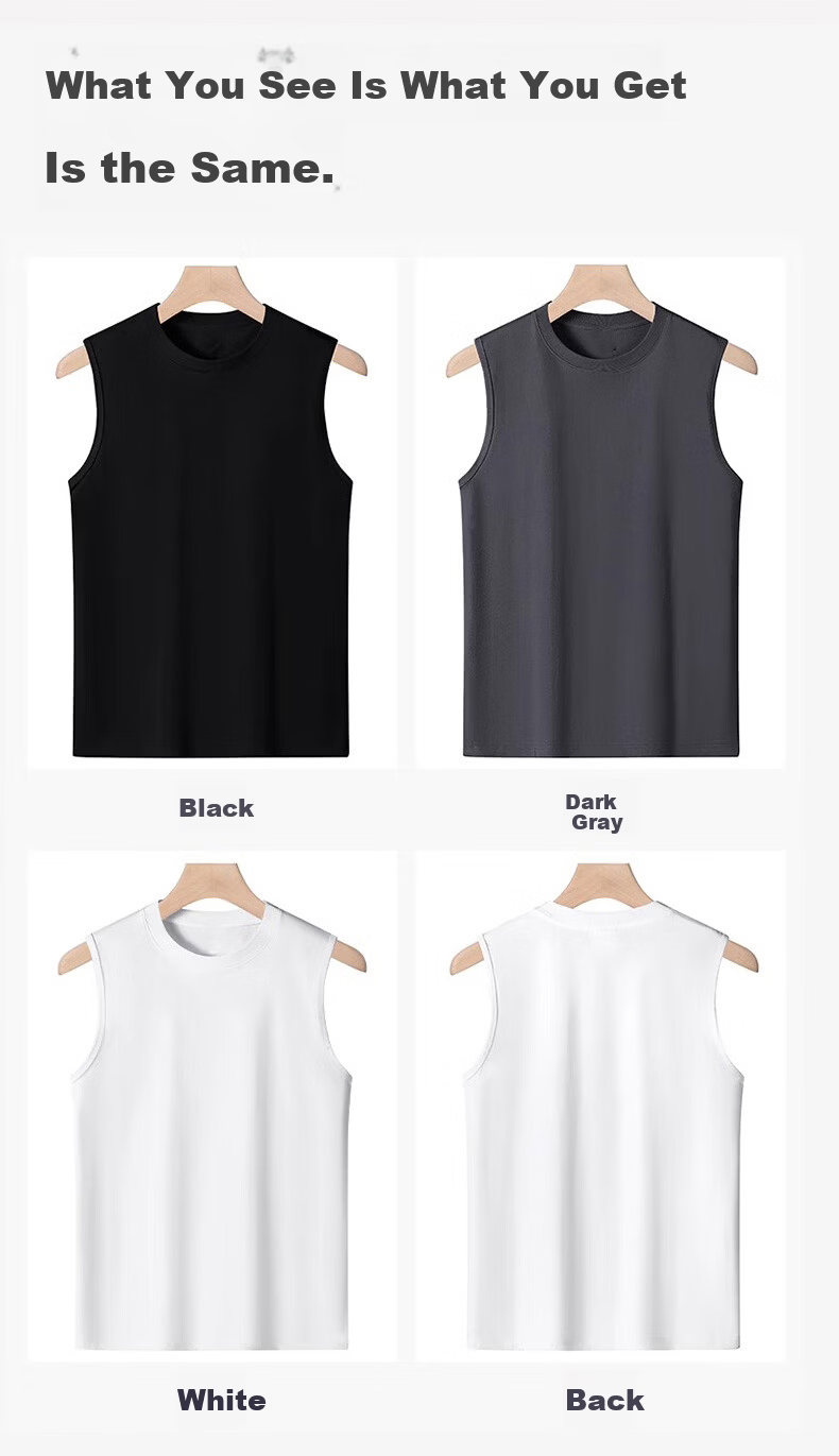 Langsha Men's Wide Shoulder Cotton Sports Sleeveless Vest White Fitness Basketball Running Base Layer Shirt 15