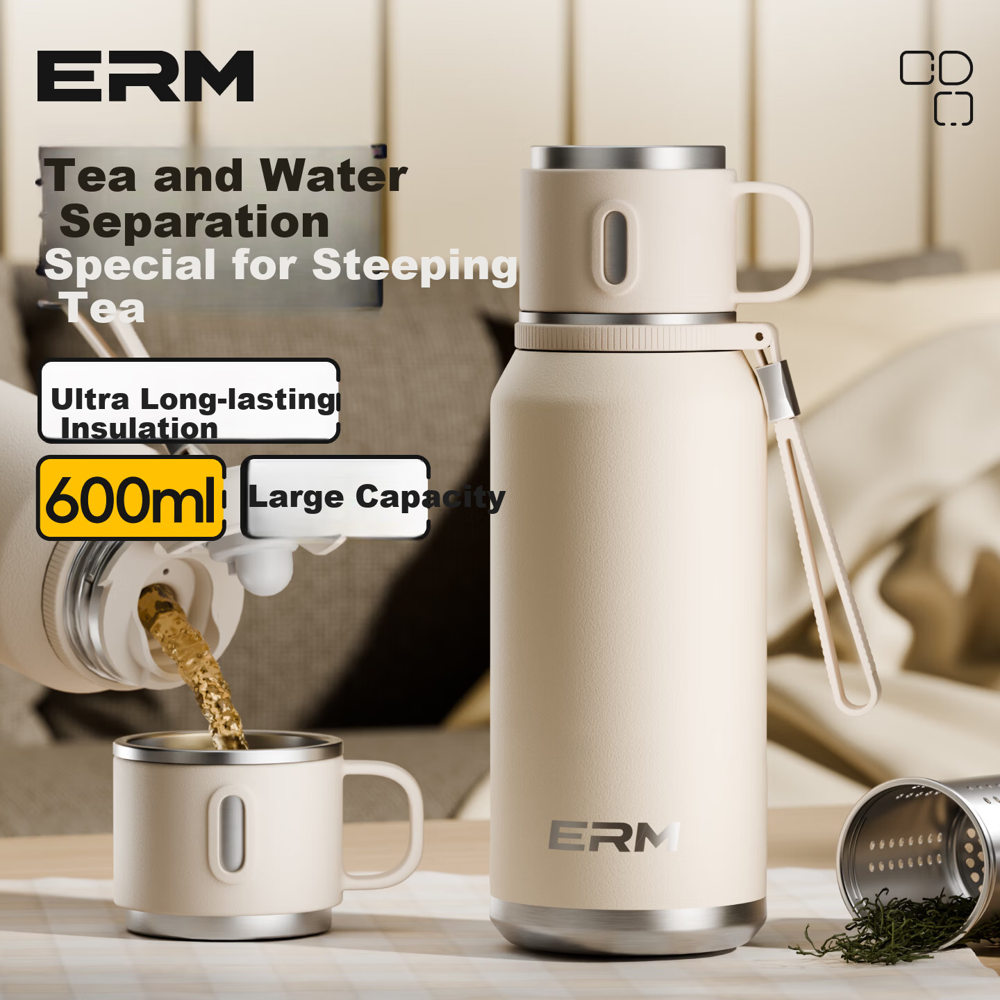 ERM Large Capacity Insulated Mug for Men and Women 316 Stainless Steel Tea Infuser Portable Car Thermos Bottle