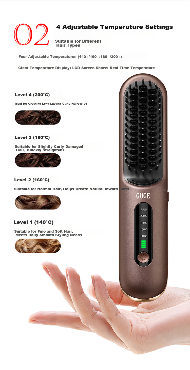 GUGE [567 Million Negative Ions] German Wireless Hair Straightening Brush Dual-Use Negative Ion Straightening and Curling Comb High Volume Hair Clip Flat Iron Mother's Day Gift 11
