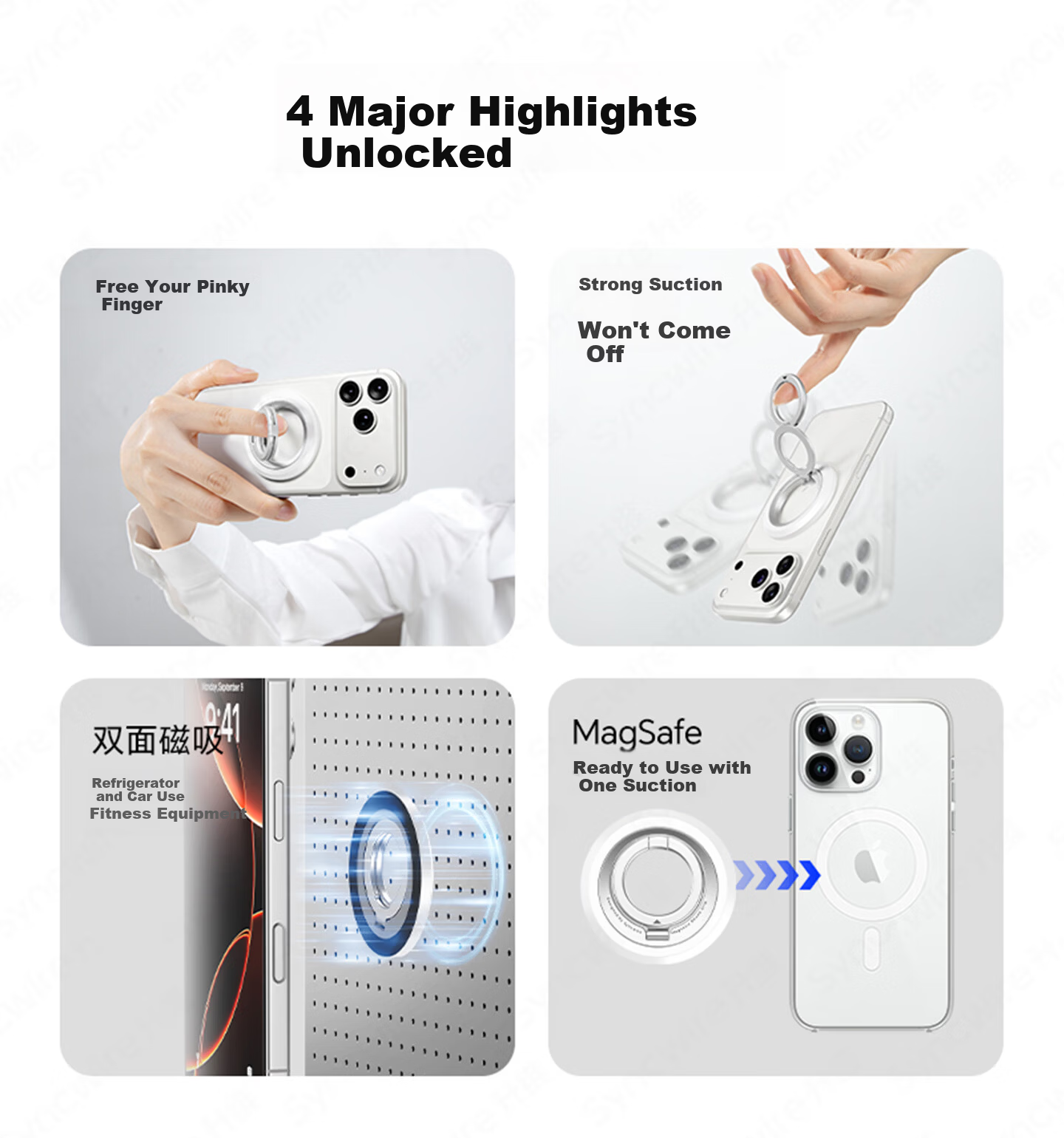 Dimensional Dual-Ring Phone Holder Pro Magnetic Ring Buckle Magsafe 360° Infinite Rotation Stress Relief Portable Adhesive for Apple Huawei Desktop Photography Tool 3