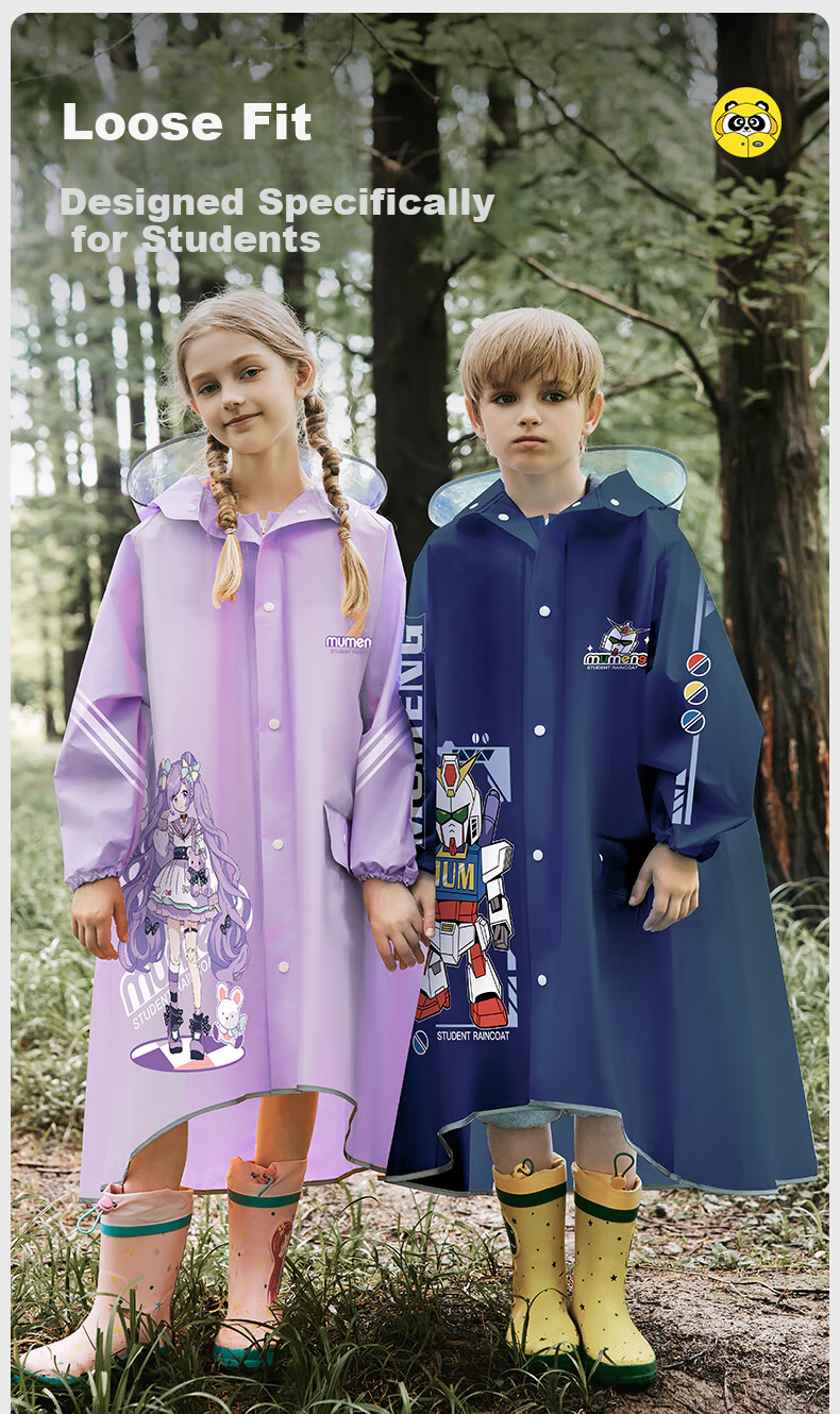 Moremerry Children's Raincoat for Boys And Girls, Full-Body Waterproof Poncho for Primary And Secondary School Students, Navy Blue Mecha Design, Size 4XL 15