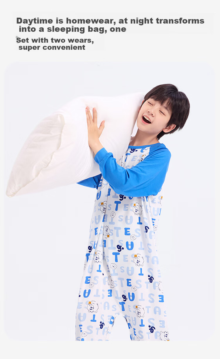 Jiusuiban Children's One-Piece Pajamas Boys Autumn Winter Class A Anti-Kick Split-Leg Sleeping Bag Comfortable Cotton Homewear for Toddlers and Kids 8